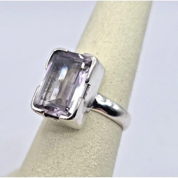 Amethyst Ring Size 7 Sterling Silver 925 Rectangle Handmade Statement NWOT